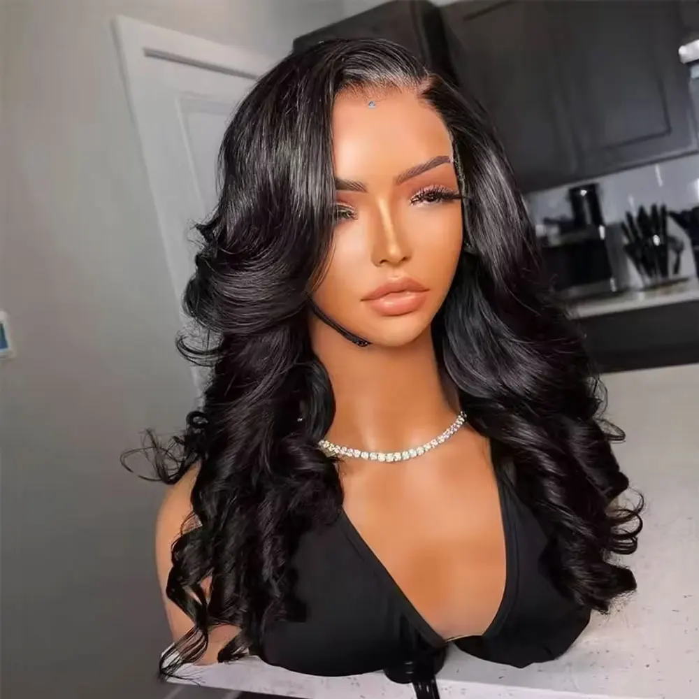 Natural Black Human Hair Wigs Body Wave HD Transparent 13x6 Lace Frontal Wig Pre Plucked Bleached Knots Lace Front Wig