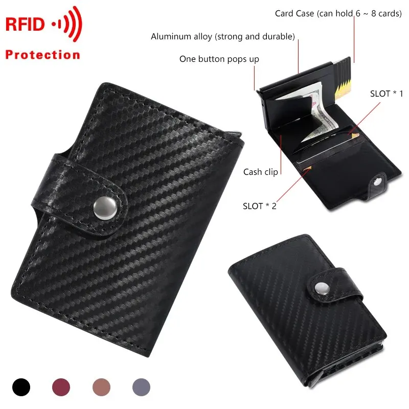 Rfid Aluminum Men Wallet Card Holders Purse Carbon Fiber Men Business Slim Thin Smart Wallet Credit Cardholder Case Note Holder