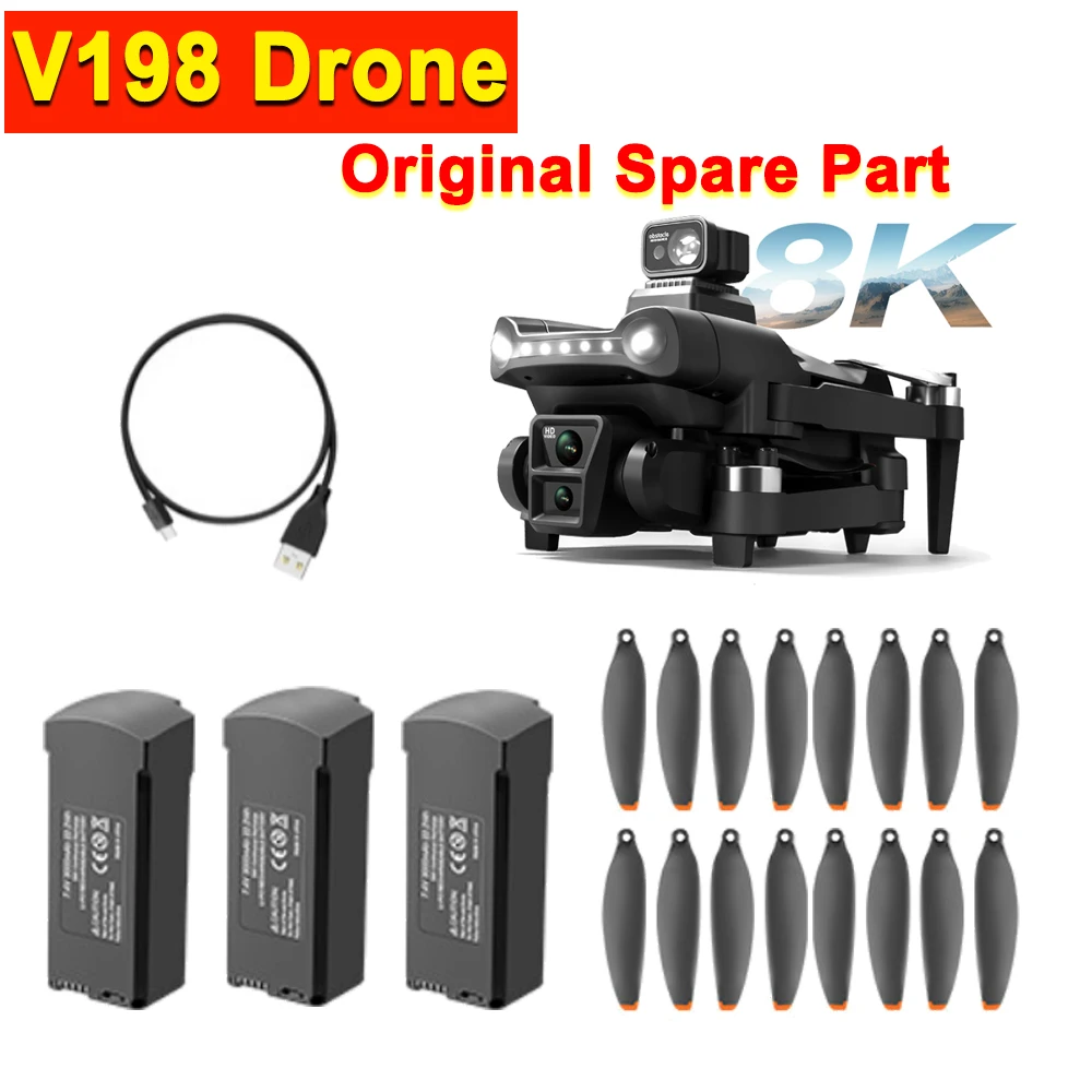 V198 MAX Drone Original Spare Part V198 Propeller Blade Maple Leaf / 7.4V 3000mAh Battery / USB Charger Accessory