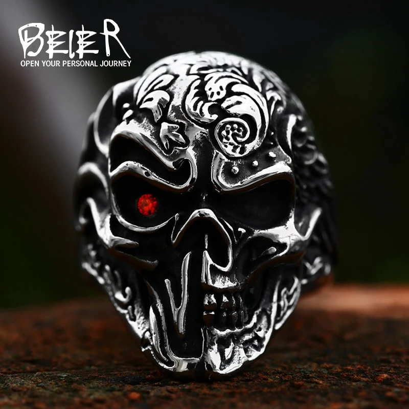 BEIER New Design Stainless Steel Skull Ring Cool Biker Jewelry Movie Fashion Punk High Quality Jewelry Wholesale Gift