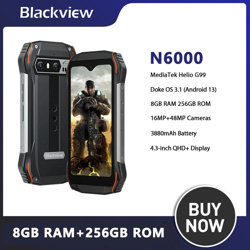 

Blackview N6000 MINI Rugged Phone 4.3 Inch Display Octa Core 16GB 256GB Smartphone Android 13 3880mAh 48MP Small Cellphone NFC