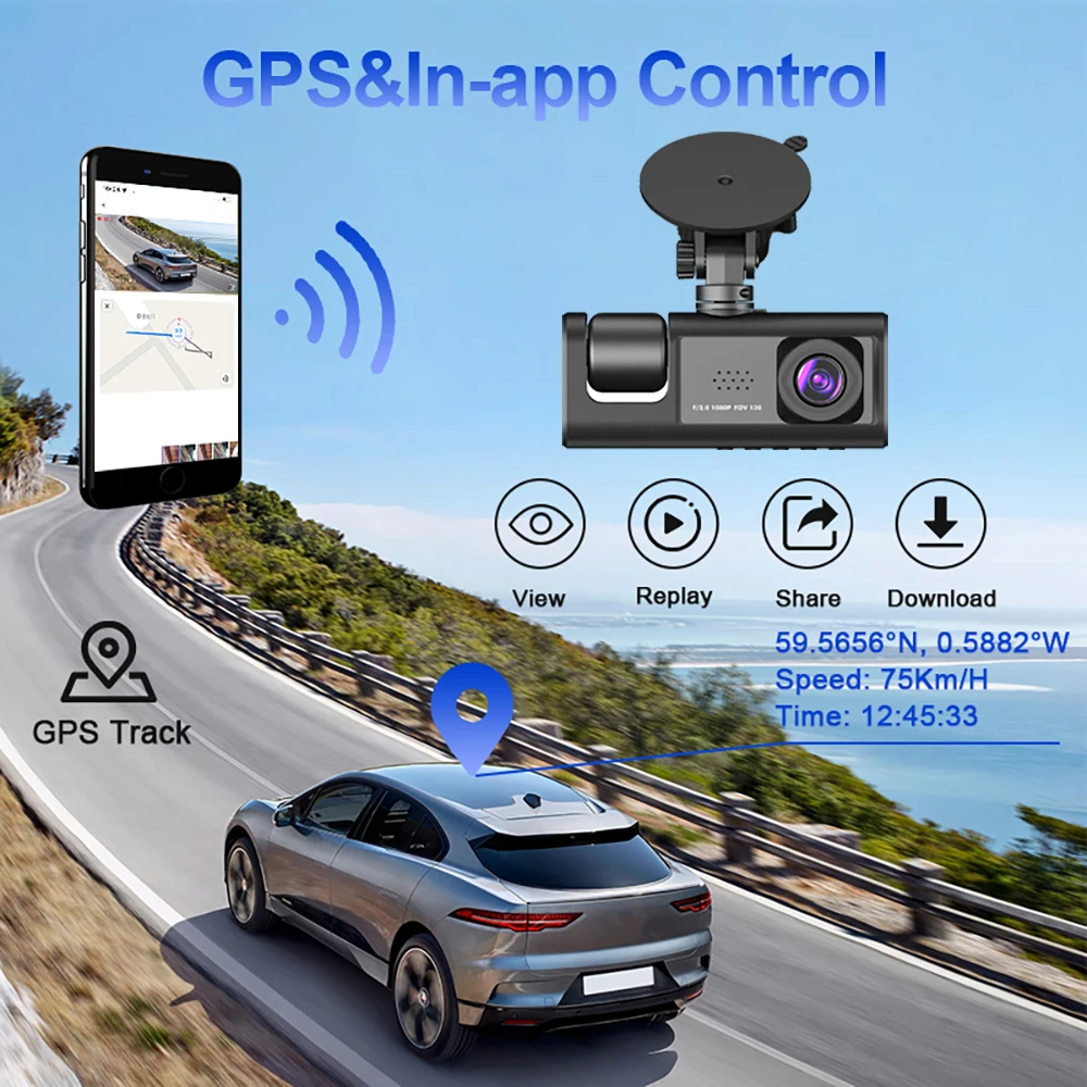 3 canali WiFi APP GPS Dash Cam per auto fotocamera Car Dvr 1080P videoregistratore telecamera per retromarcia per veicolo scatola nera accessorio