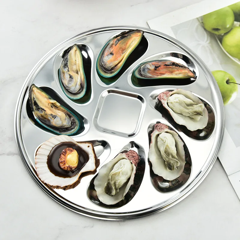 Creative Circular Stainless Steel Oyster Plate Restaurant Grill Bar Seafood Plate Kitchen Tools