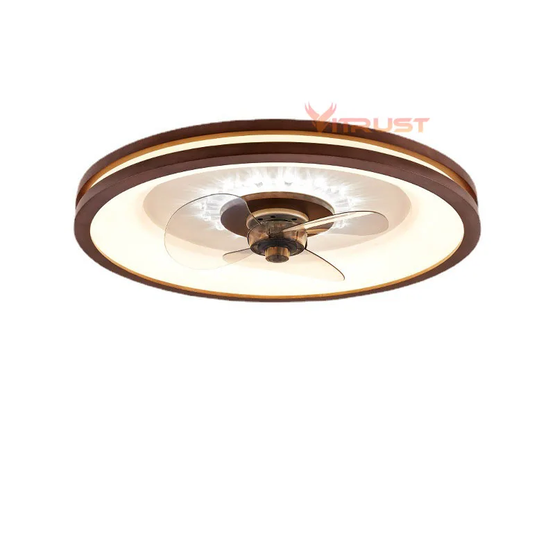 Imagem -05 - Piso Baixo Madeira Led Ventilador de Teto Lâmpada Invisible Circle Light Cozinha Quarto Sala de Jantar Remoto Iluminação Led Flush Mount Fans