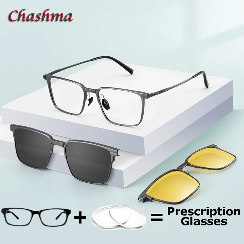 Chashma Men Prescription Glasses Clip on Polarized Layer Sunglasses Ultra Light Weight Top Quality Wide Filed Varifocal Lenses