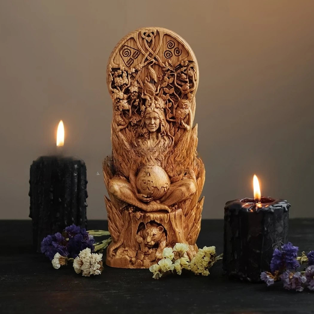 

CZ Gaia Muse Statue Wizard Statue Altar Witch Mother Earth Statue Ornament