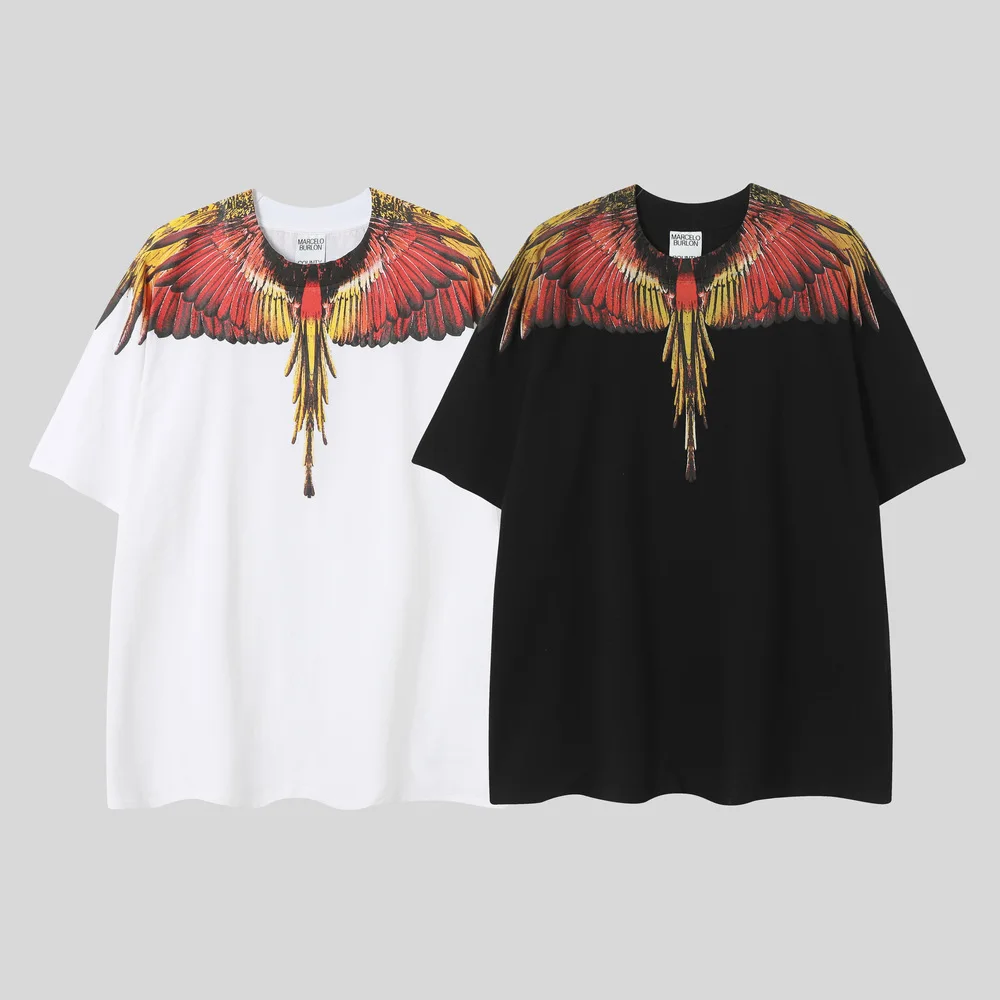 

Marcelo Burlon 2026 Wing Print Pure Cotton Men's Tee Casual Short-Sleeved Shirt T-Shirt