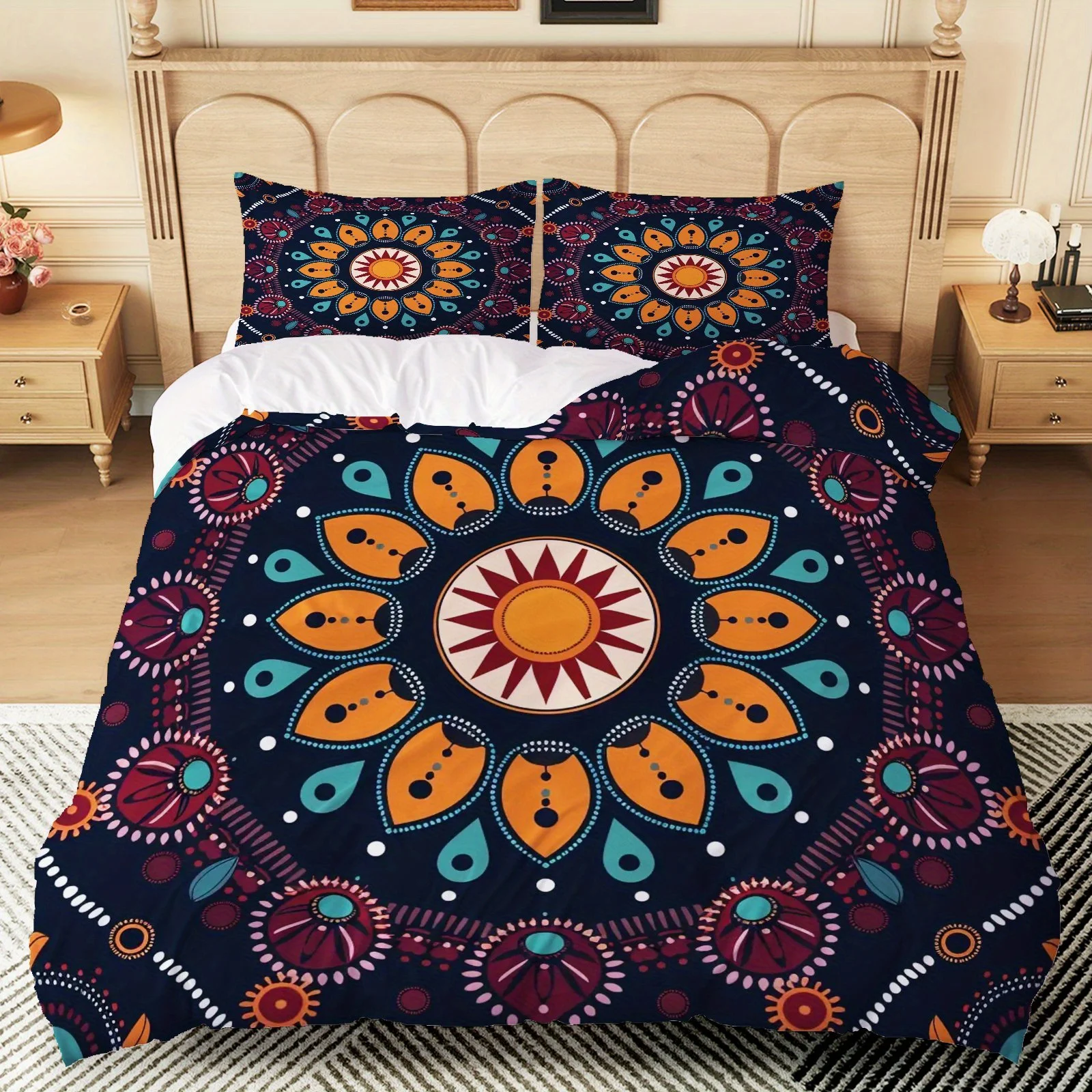set-copripiumino-bohemian-mandala-3-pezzi-biancheria-da-letto-con-medaglione-floreale-blu-navy-con-chiusura-a-zip-poliestere-lavabile-in-lavatrice-perfetto