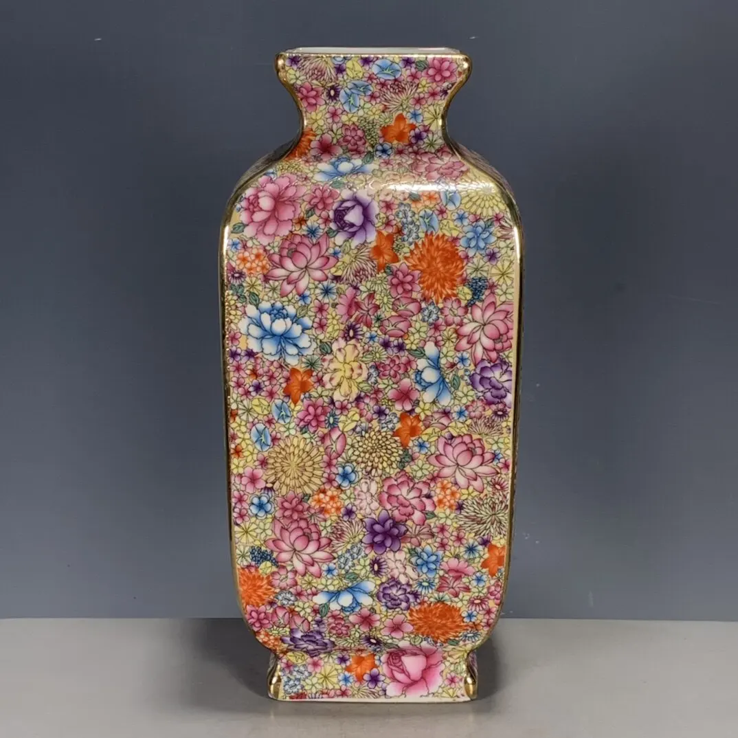 Imitation Qianlong Enamel Four-square Vase, Wanhua Gilded Famille Rose Antique Porcelain for Collection