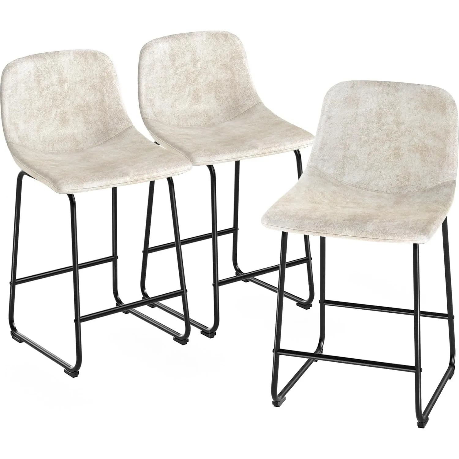 Leathaire Fabric Counter Chairs Set of 3, Beige Modern Counter Stool with Back and Footrest Height for Pub Coffee Home Kitchen