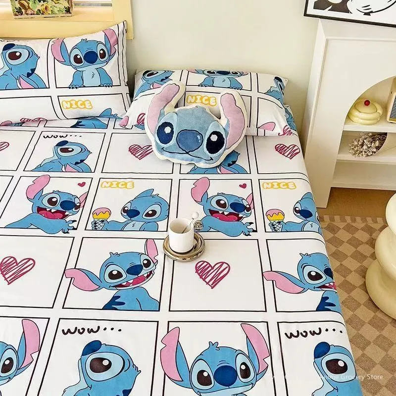 Disney Stitch Fitted Sheet with Elastic Band Anti-Slip Adjustable Mattress Cover Cartoon Stitch for Single Double King Size Bed