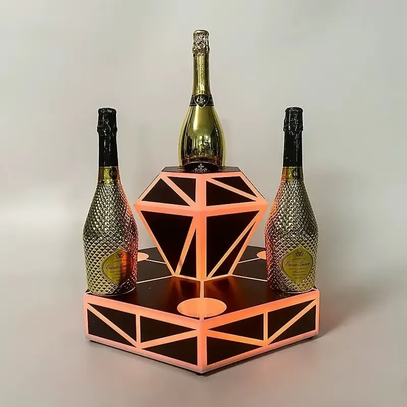Custom Acrylic Country Modern Design Rechargeable LED Luminous 5L Bar Wine Tray Wine Bottle Rack Display Stand