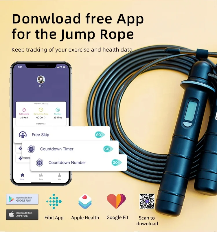 Vendita calda all'ingrosso contatore di calorie wireless Sdk elettronico cordless digitale corda per saltare corde per saltare intelligenti con app