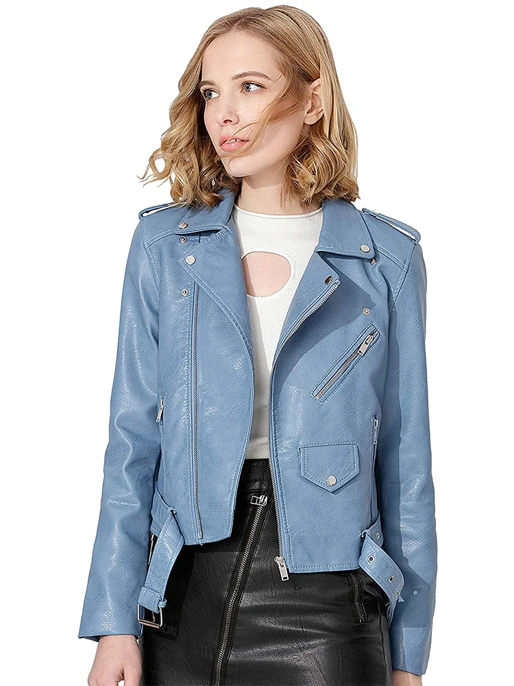 Fitaylor Women Faux PU Leather Jacket Female Motorcycle Leather Coat Casual Lady Lapel Zipper Jacket