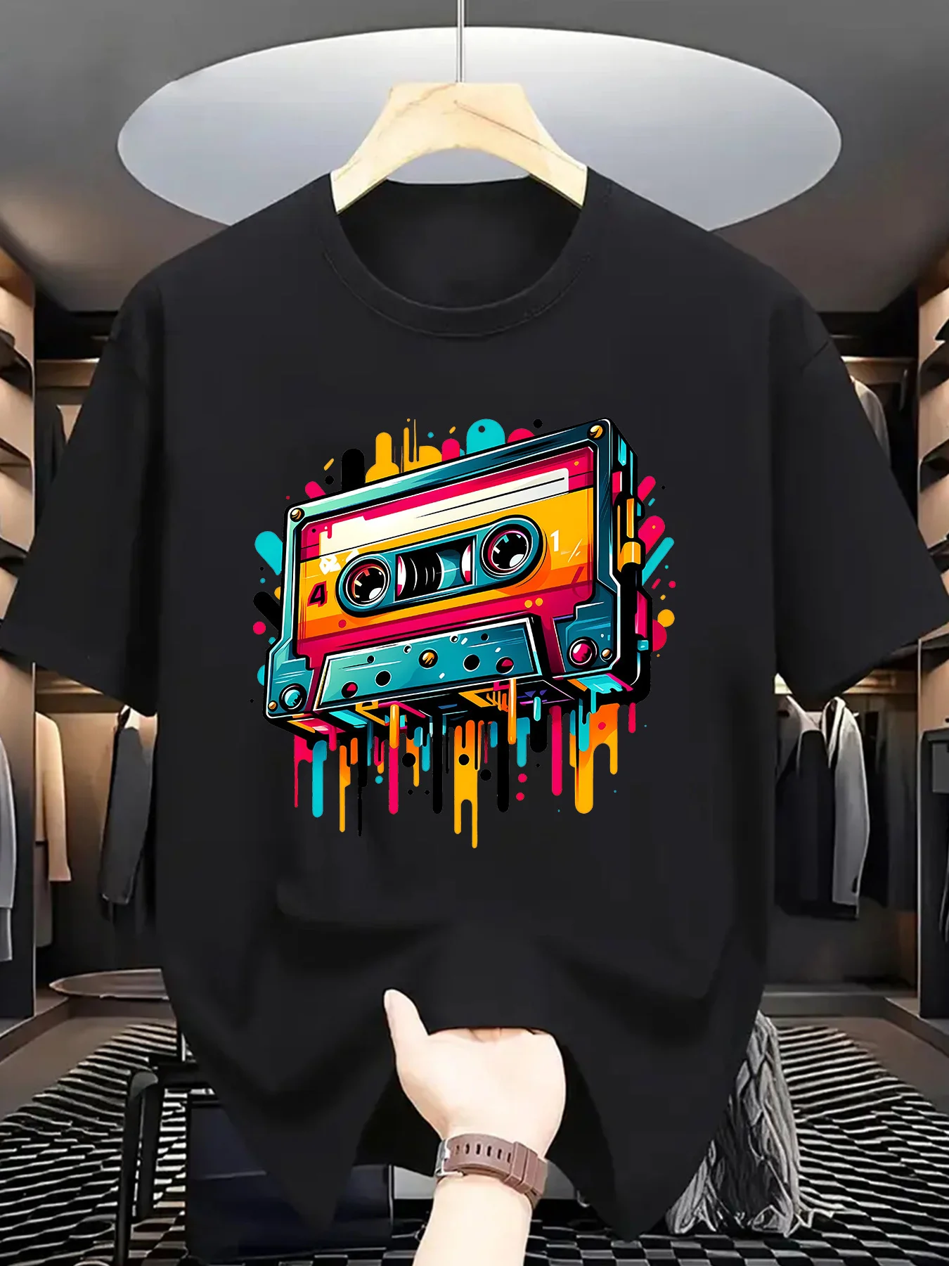 Plus Size, Individualistic Style. Plus Size Men's Round Neck Short-Sleeve Shirt: Comfortable and Breathable Fabric, Trendy and Versatile, Perfect for Fashion Shows, Trendy Clubs, and Avant-Garde Cultural Events. Suitable for Those Who Embrace Individuality and Lead the Way in Fashion