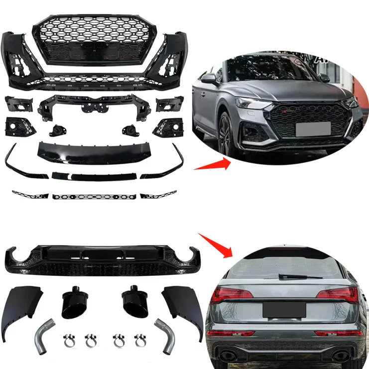 

Full Bodykit for for Audi Q5 upgrade to RSQ8 2021-2023 Front Bumper Grille Diffuser Exhaust Pipe Facelift Body Kit