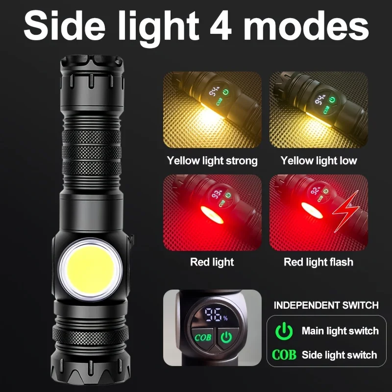 Rechargeable Flashlight - 5+4COB Lighting Modes, Durable Aluminum Alloy Head, Long-Lasting Endurance, Water-Resistant, Hiking