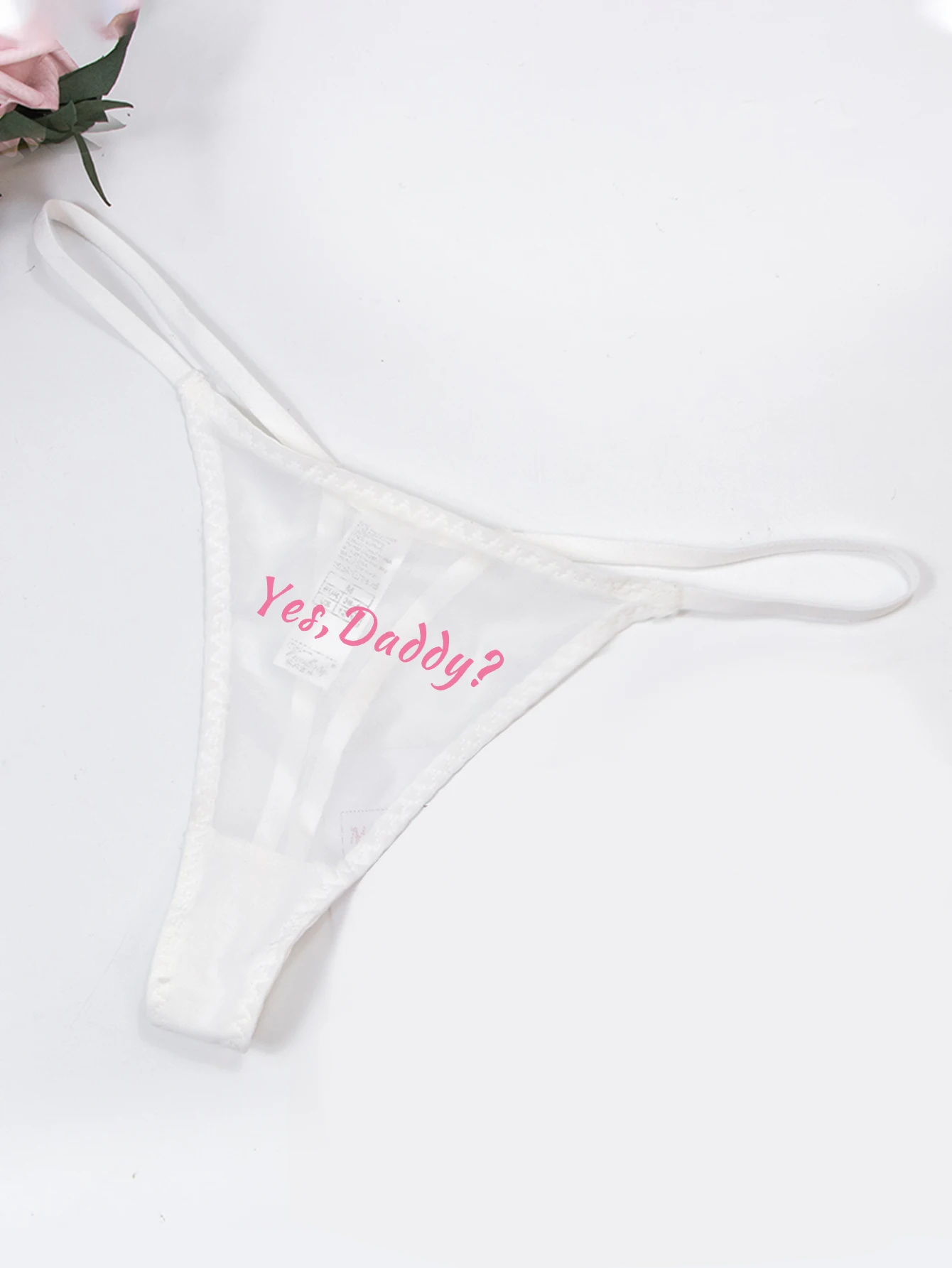 Varsbaby See-through Thong Sexy Fashion G-String Panties Women Mesh T-back Underwear Yes Daddy Prints Lingerie