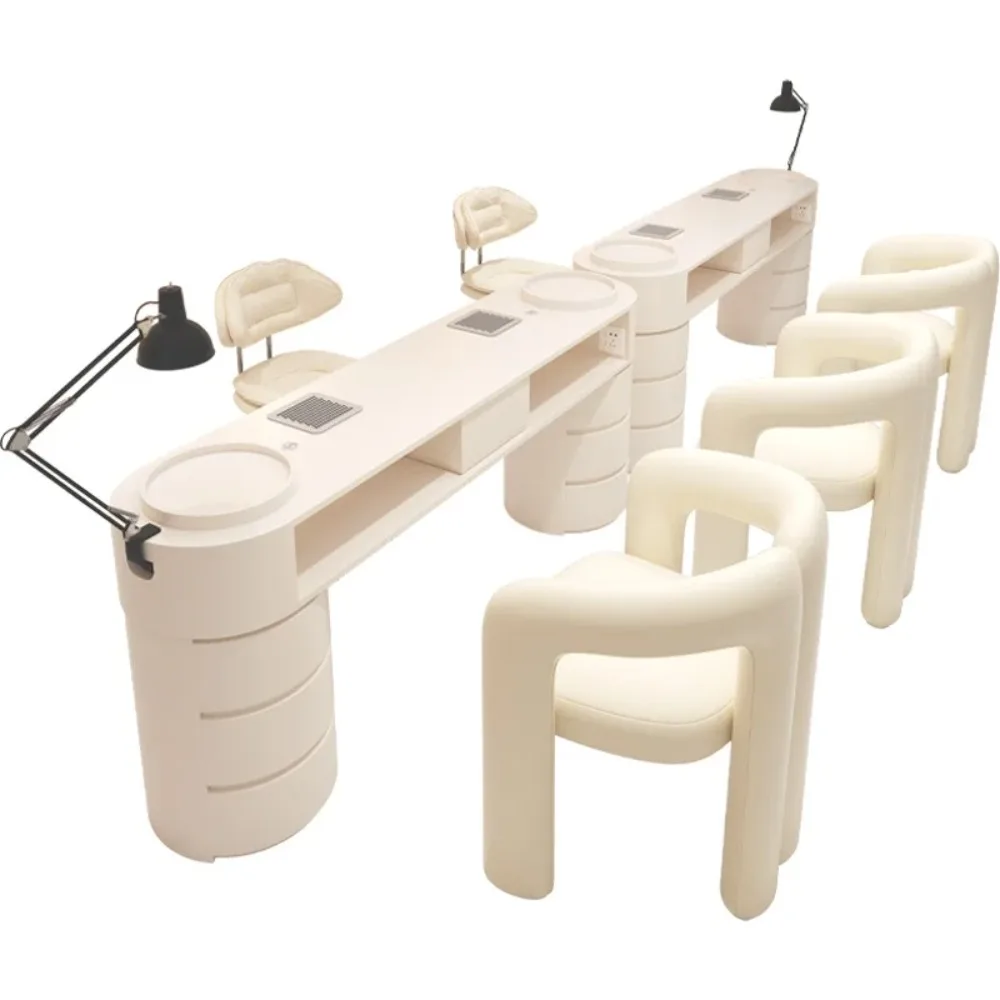 Cream Style Manicure Table Chair Set Double Triple Person Socket Baking Lamp Vacuum Cleaner Complete Manicure