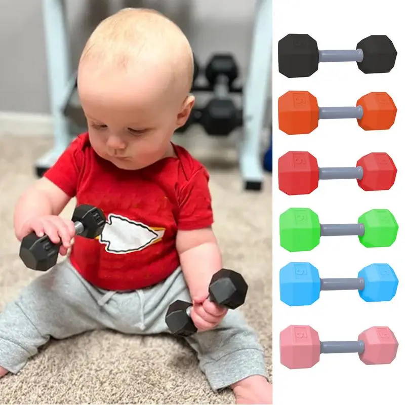 Dumbbell exercício peso treino brinquedo, chocalho envolvente, brinquedo de dentição, leve jogo sensorial, ginásio mordedor, 2pcs