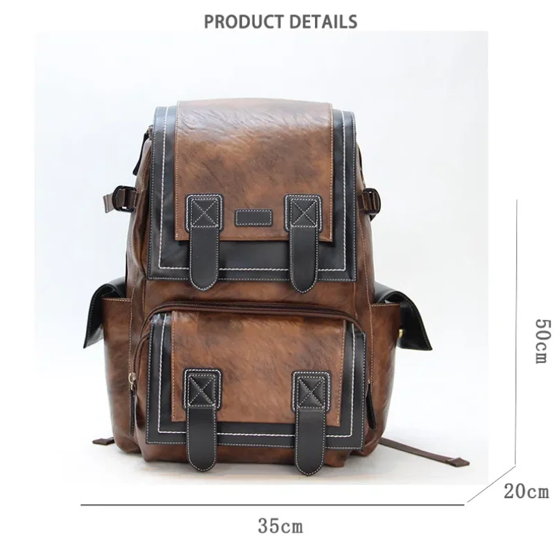 Zaino da viaggio grande da uomo vintage Zaino da viaggio casual per uomo Zaino per laptop universitario in PU di grande capacità Borsa a tracolla per scuola per studenti