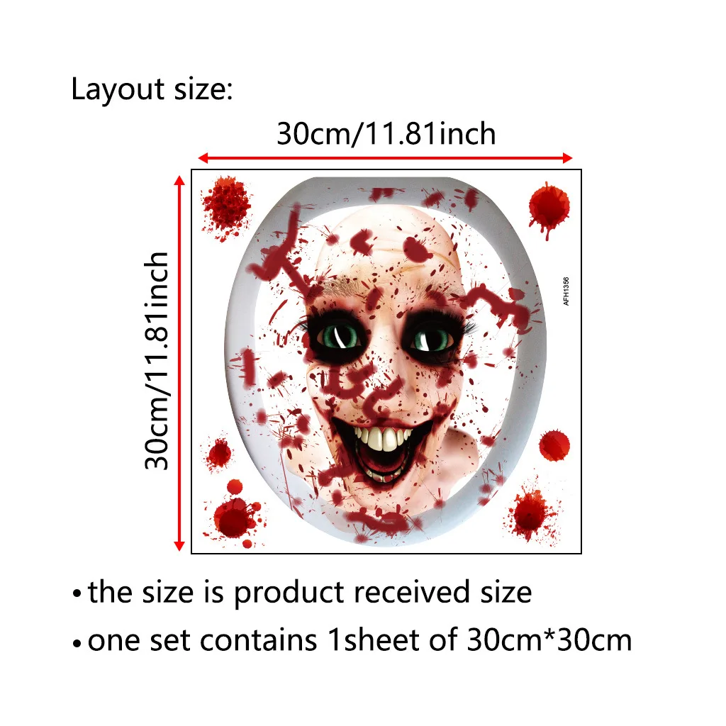 Halloween Bloody Clown Toilet Seat Horror Sticker Bathroom Toilet Sticker Party Decoration Wall DIY Decal