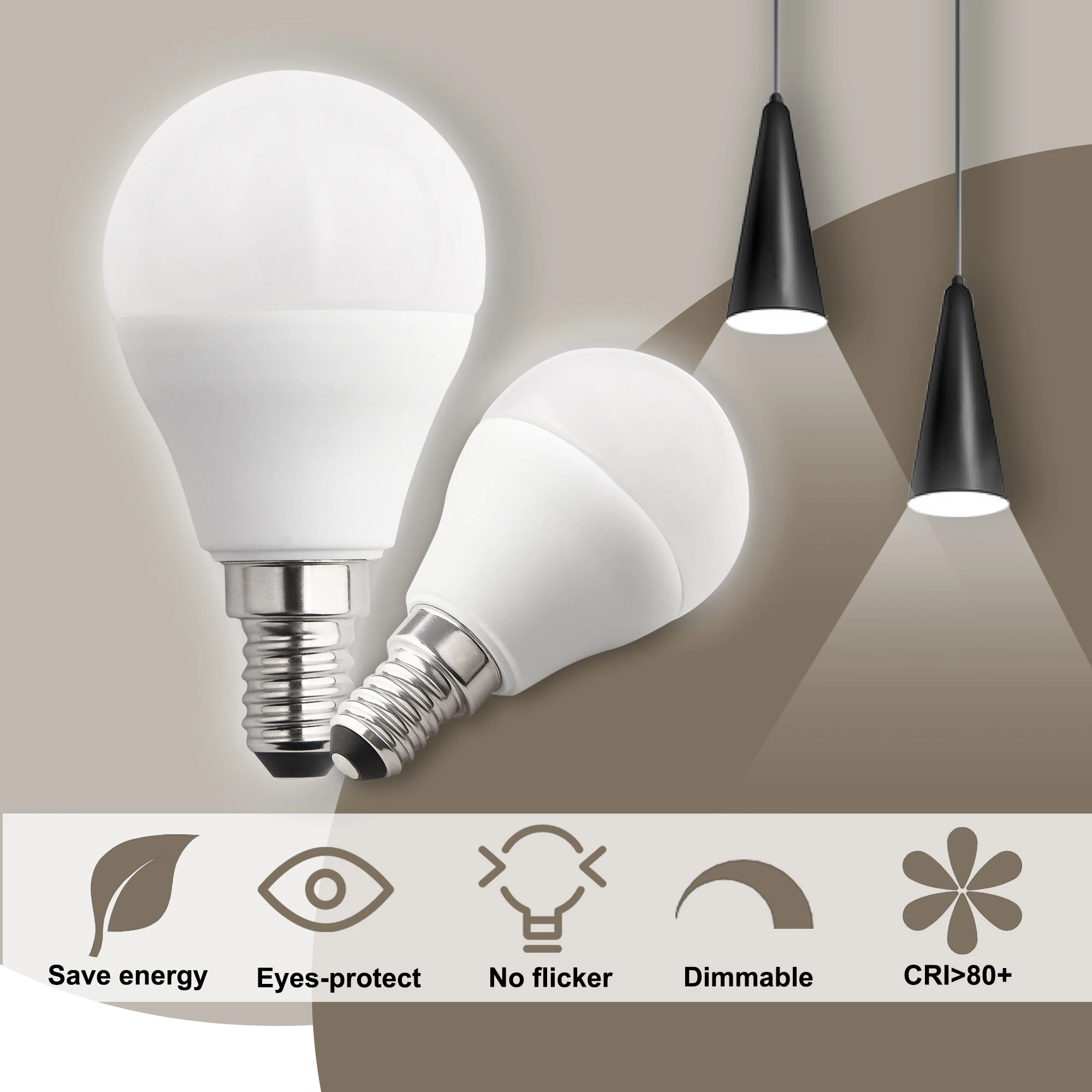 6-Pack E14 LED Light Bulbs Dimmable Warm White/Daylight White 3000K/5000K 5W P45 Small Edison Screw Ball Bulb CRI85 450LM