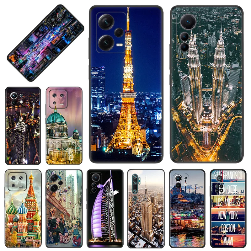 Phone Case for Xiaomi 13 12 Lite 12x 12t Redmi Note13 Note12 13c 12c 12s Night Turkey Dubai City Soft Black Anti-Drop Cover