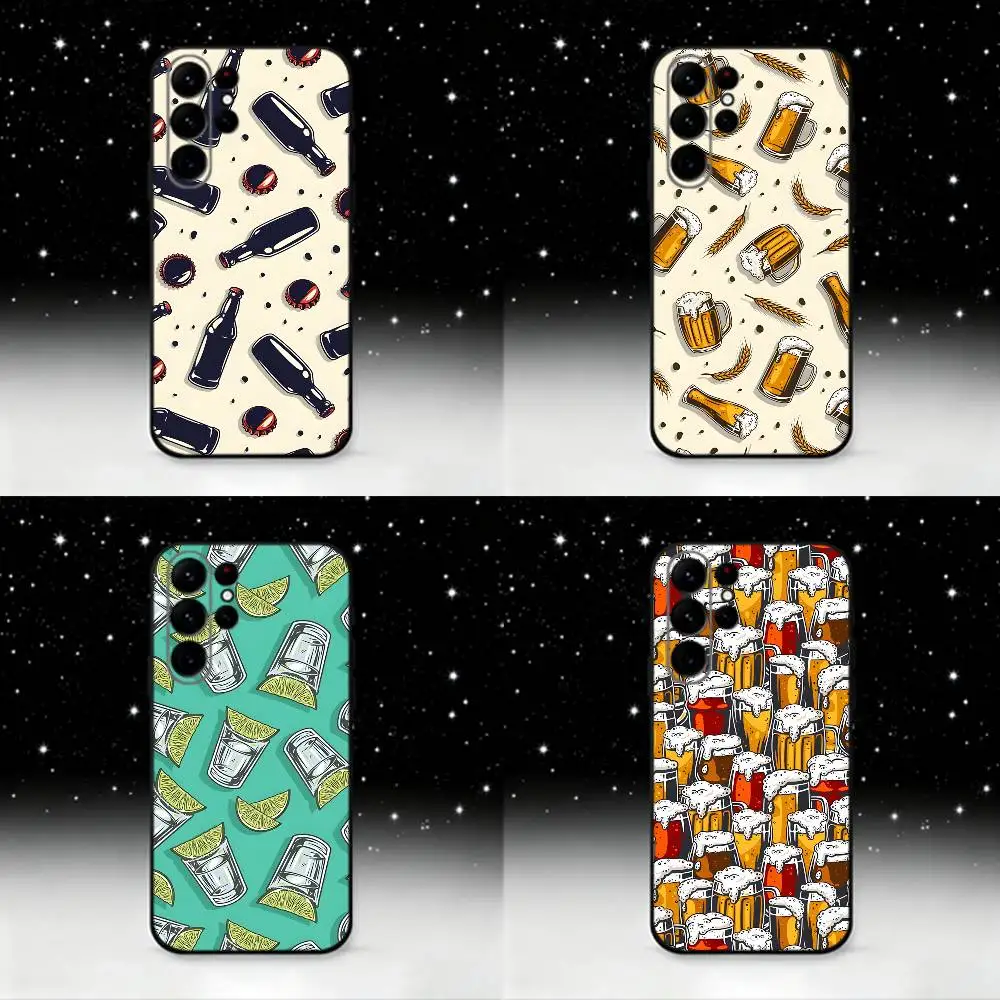 

Beer Alcohol Art Pattern Phone Case For Samsung S25,S24 Ultra,S20,S30 plus,S22 plus,S23,S30 Ultra 5G Silicone Black Shell