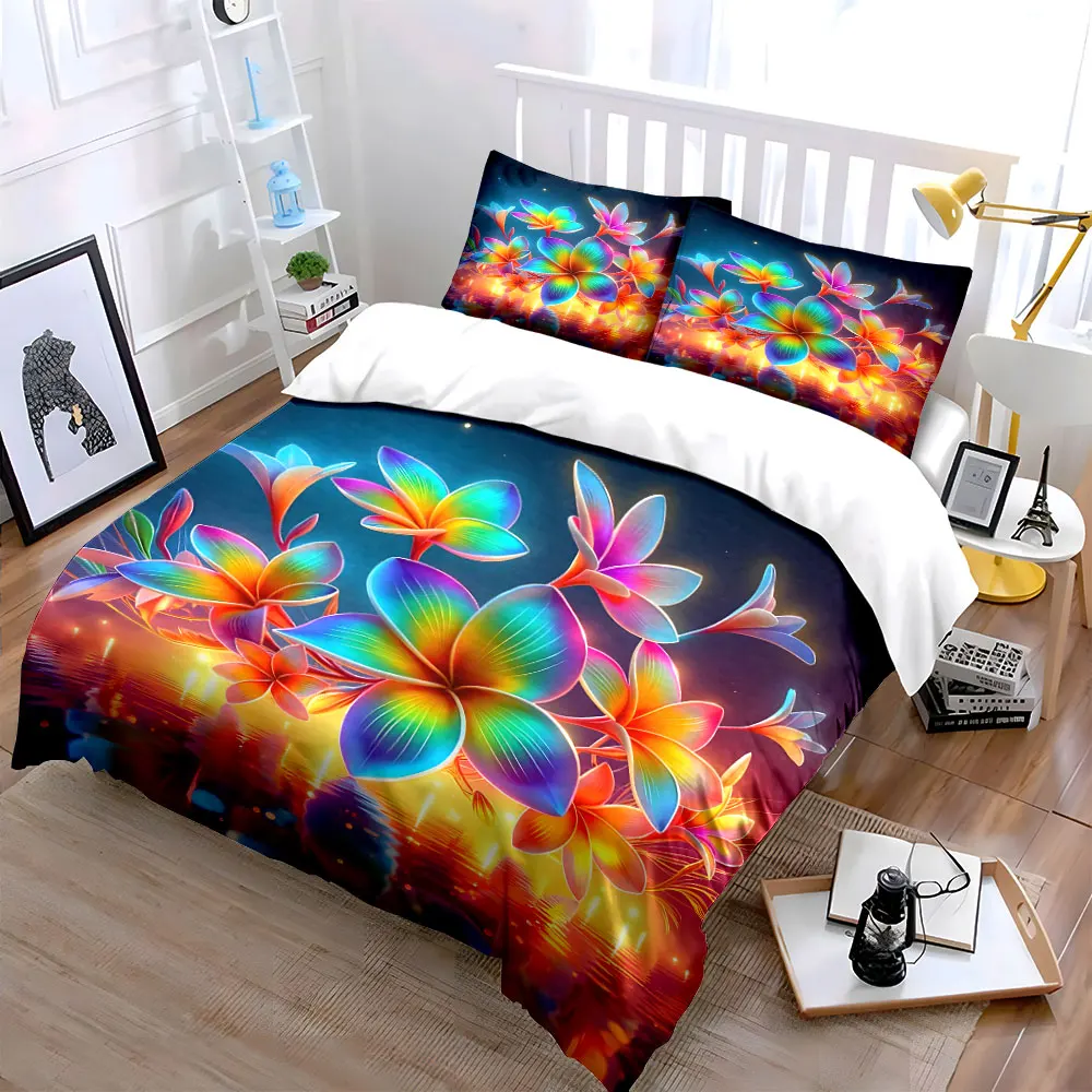 Vibrant flowers and water reflection Print Soft Comfortable Duvet Cover Bedding Set Included 1*Duvet Cover 2*Pillowcases