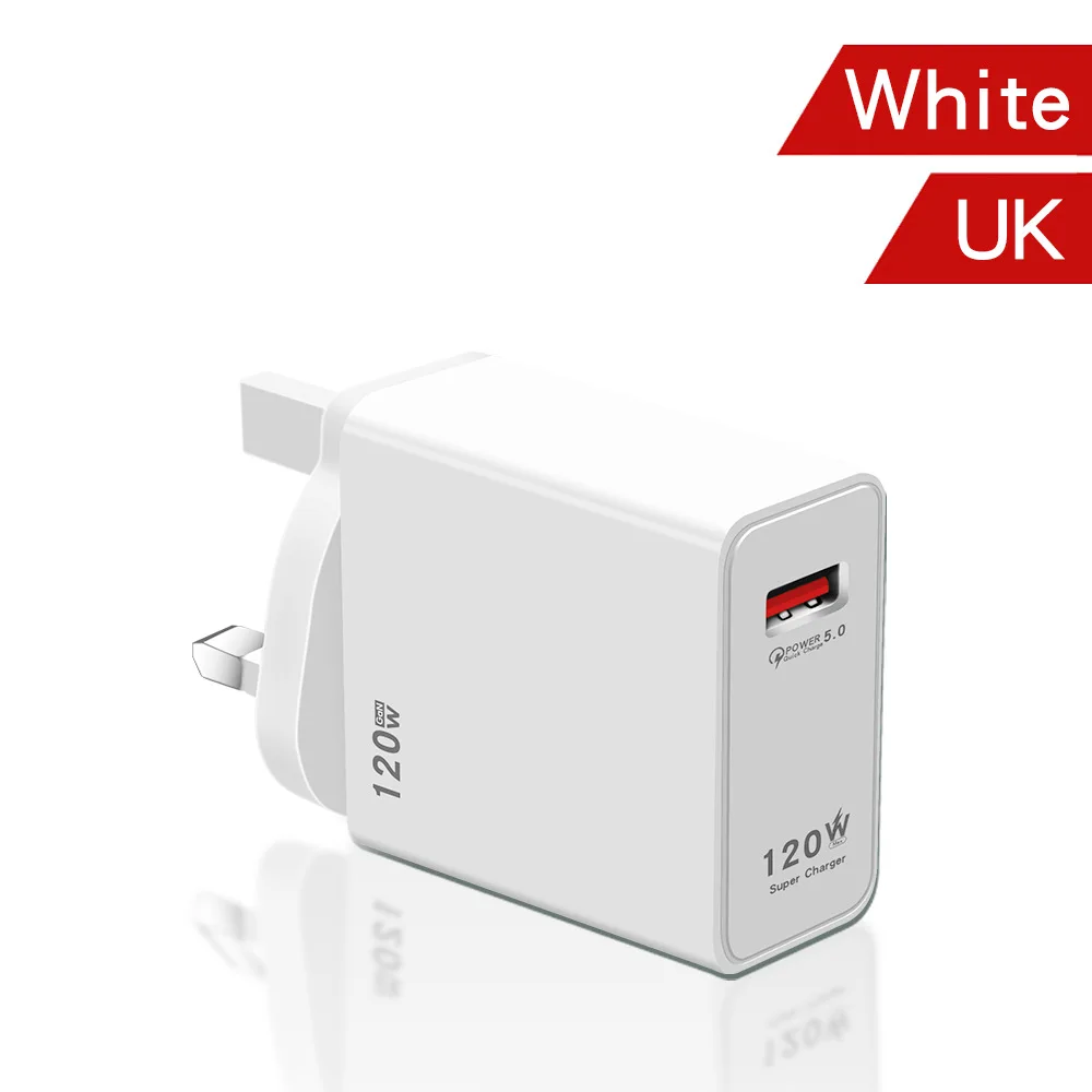 120W USB Charger EU/US/UK Standard Super Fast Charging Mobile Phone QC 3.0 Charger Head for Xiaomi Redmi iPhone Samsung Adapter