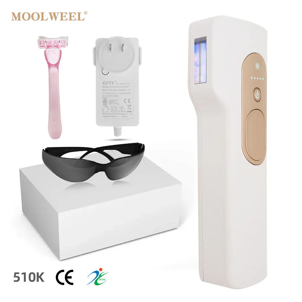 

Умный портативный аппарат для удаления волос IPL MOOLWEEL T053 с охлаждением, безболезненное и перманентное удаление волос, портативный, металлический корпус, кристаллический дизайн