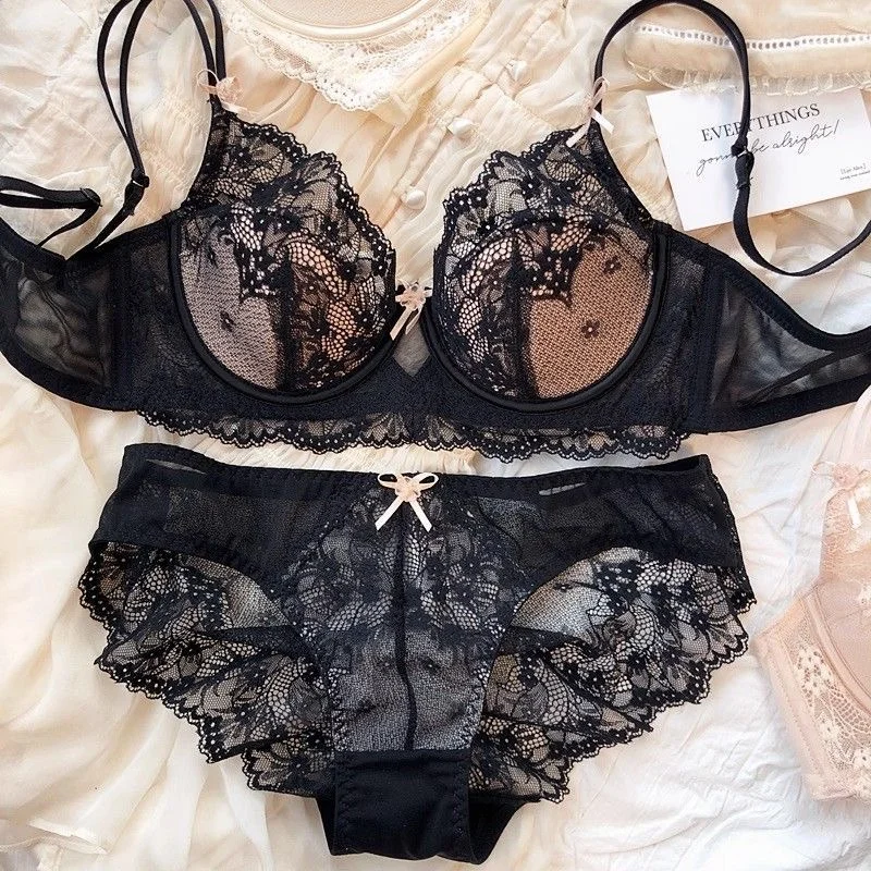 

Sexy Black Women's Lingerie Set Lace Bra and Panty Sets for Women Push Up Bras with Soft Underwire Bralette Babydoll Outfits