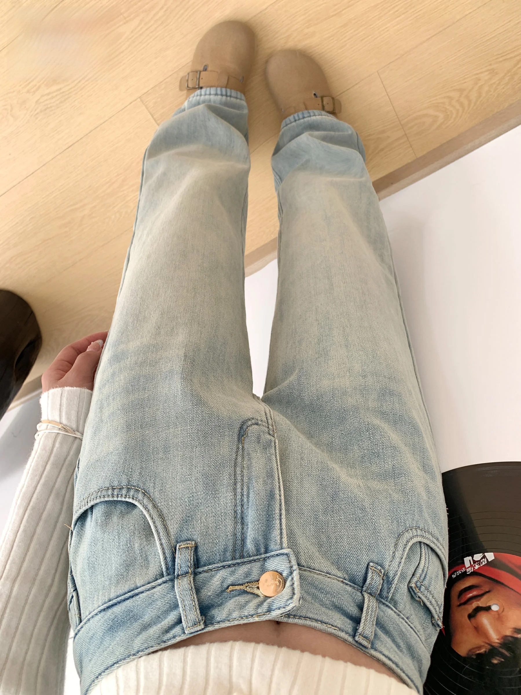 

Синие женские джинсы с высокой талией, широкими штанинами, свободного прямого кроя, стройнящие, струящиеся, в пол, весенняя новинка, повседневные джинсы