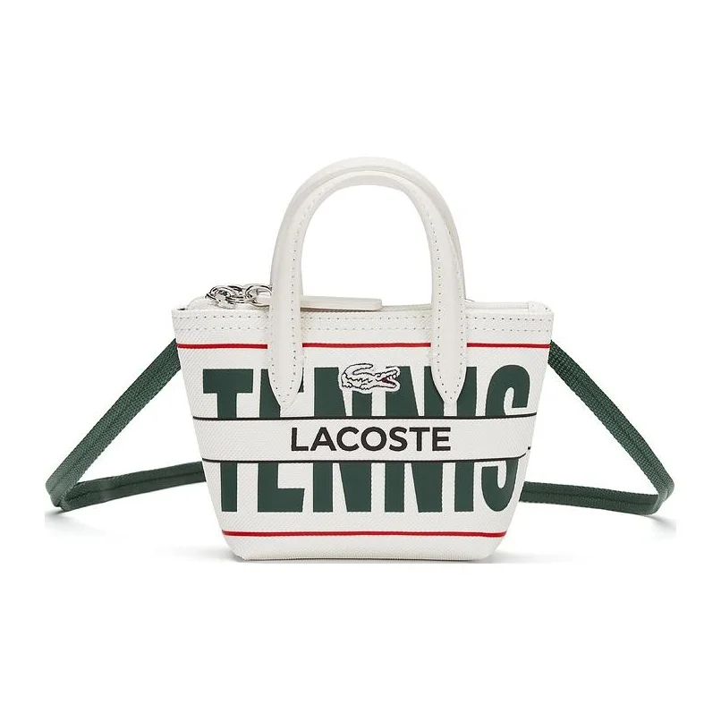 Bolsa de ombro LACOSTE em PVC, bolsa transversal, mini bolsa feminina Ecru
