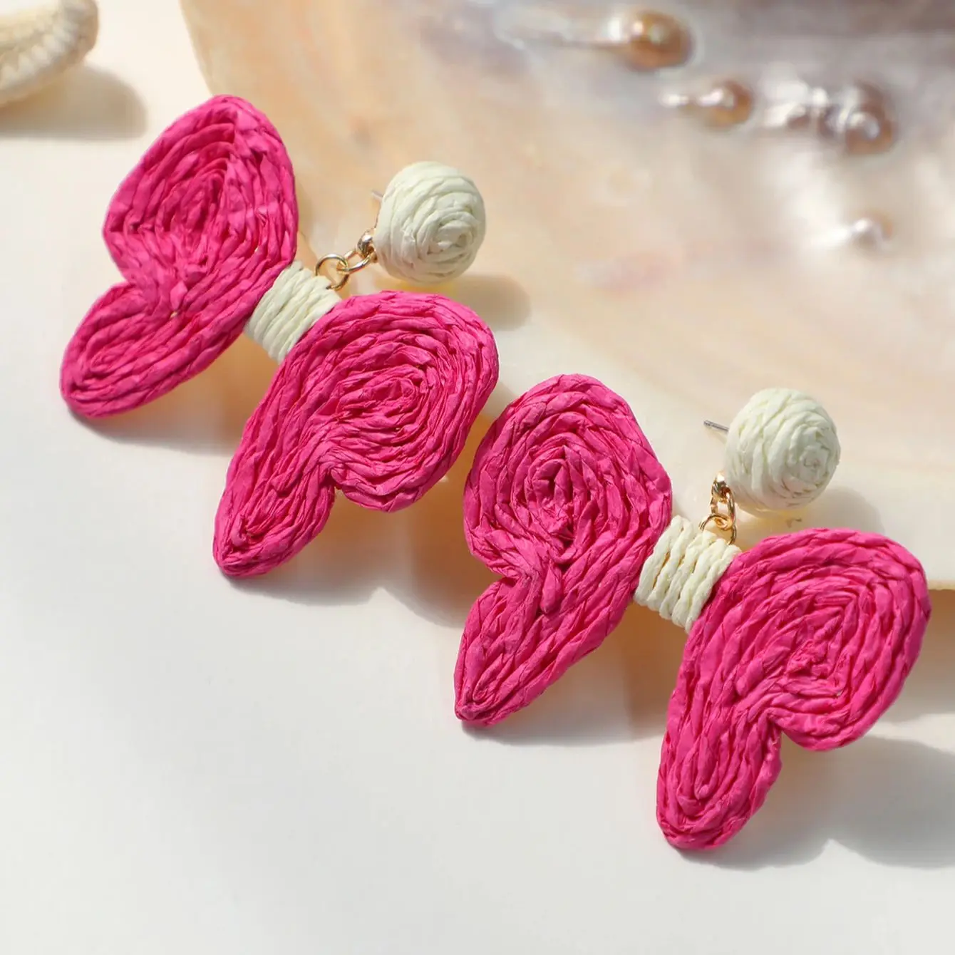 4 Pcs Fashion Raffia Bow Knot Y2K Sweet Beautiful Rose Pink Design Handmade Earrings Women Party Prom Gifts Daily