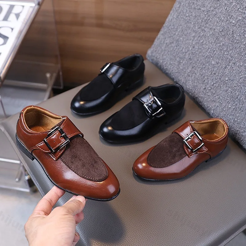 

Children Boys Leather Shoes 2025 New Retro Loafers Fashion Buckle Non-slip Pointed Toe Dress Shoes British Kids Oxford Shoes