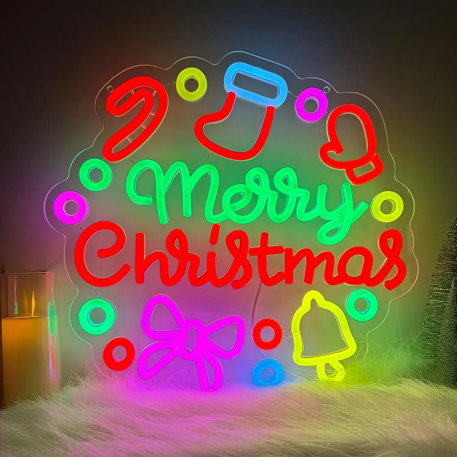 Merry Christmas Neon Sign USB Powered LED Neon Light,Christmas Party Bedroom Home Window Bar Holiday Decoration Gift Night Light