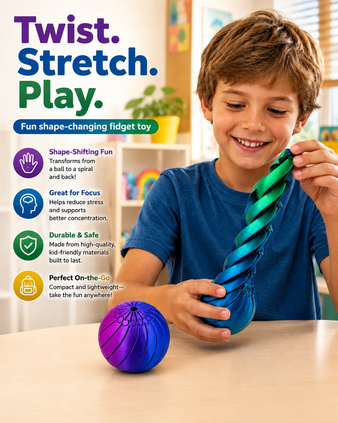 Twist Fidget Transform Ball Toy, Stretch & Shape Design, Stress Relief for Focus, Christmas Gift for Teens & Adults