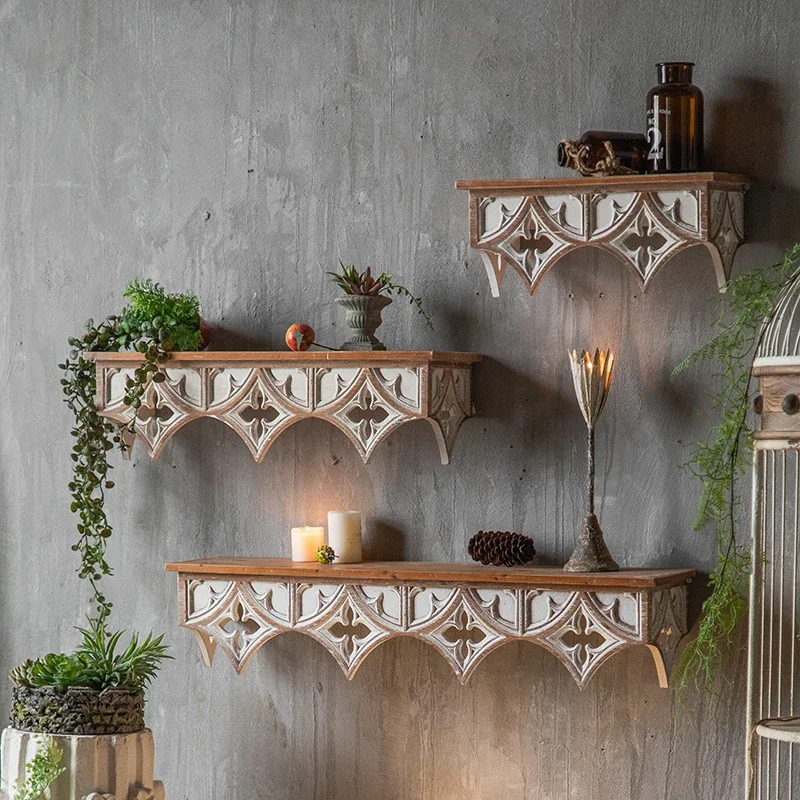 Gothic Revival Floating Wall Shelves, Handcrafted Cathedral-Inspired Home Decor with Quatrefoil Design