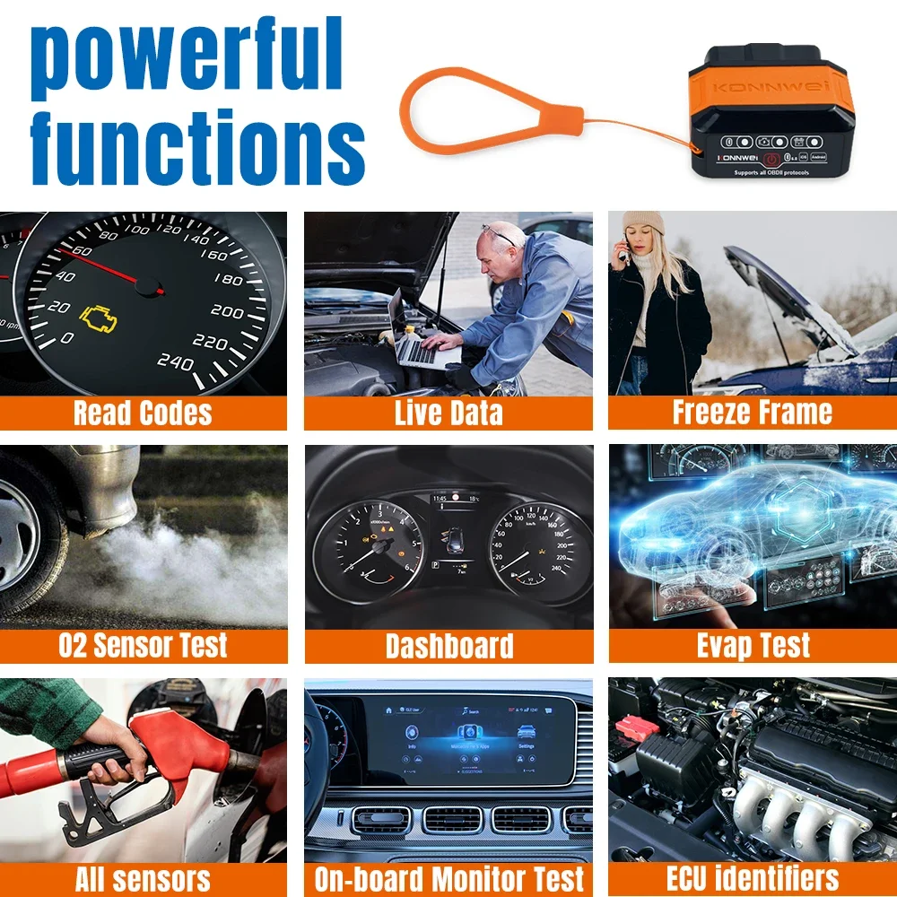 2026 KONNWEI KW906 ELM327 12V Bluetooth 5.0 for IOS Android V15 OBD2 Scanner Auto Car Diagnostic Tools Code Reader pk Vgate iCa2