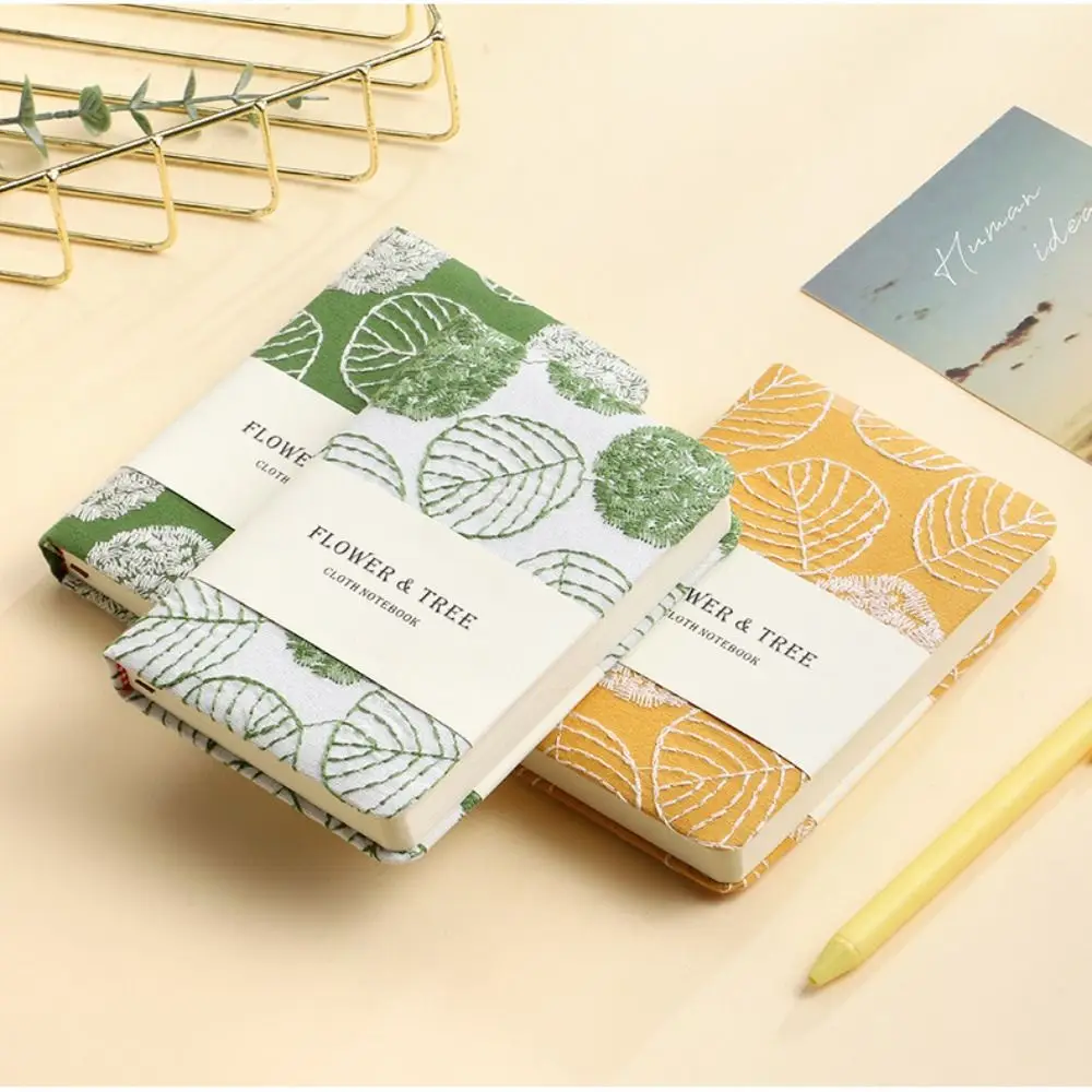 Stylish Leaf Hand Ledger Fabric Cover Compact Embroidered Notebook Multi-Purpose Cotton Cloth Binding Pocket Book Student