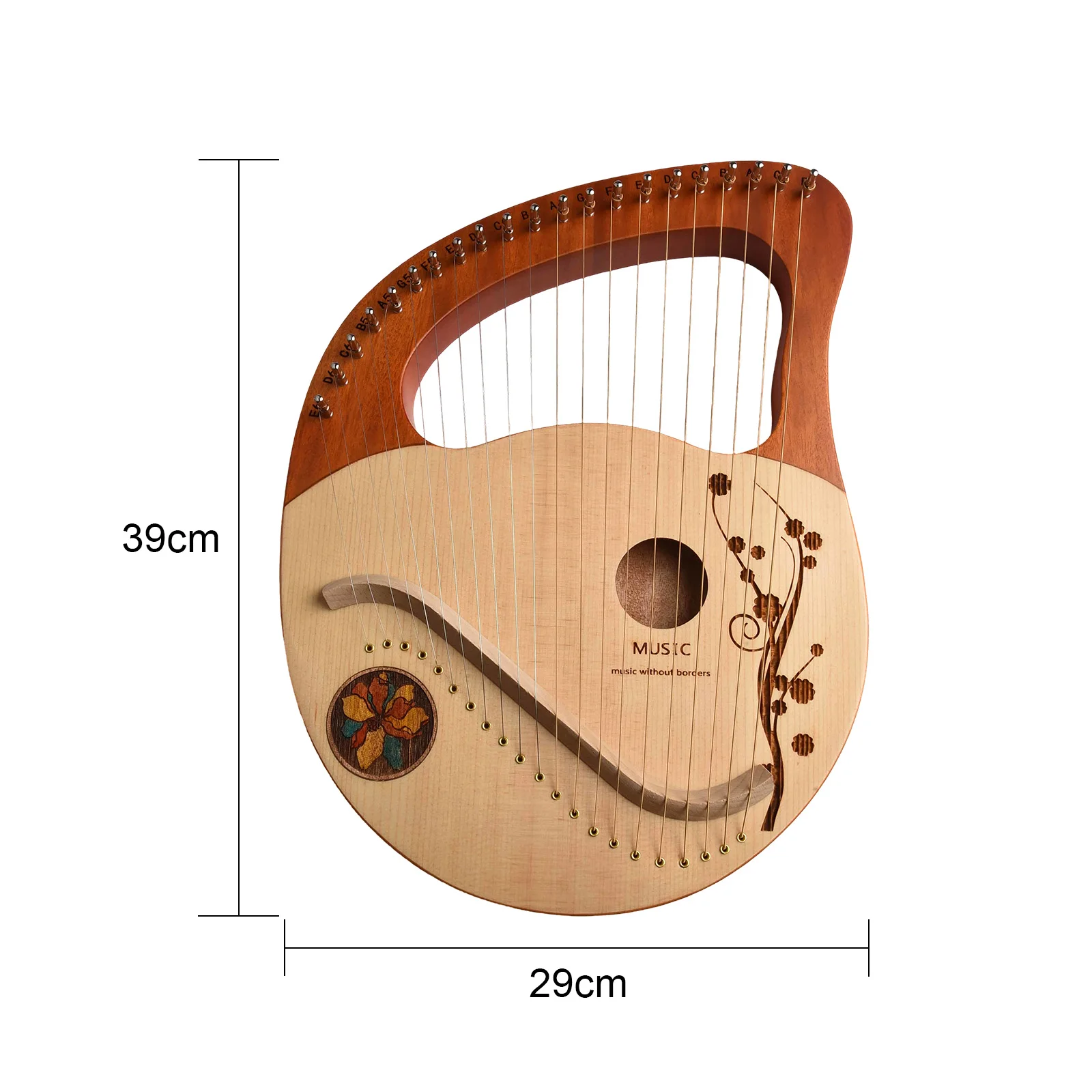 21 Strings Lyre Harp in Mahogany Musical Instrument Set Featuring Tuning Wrench and Extra Strings for Performance