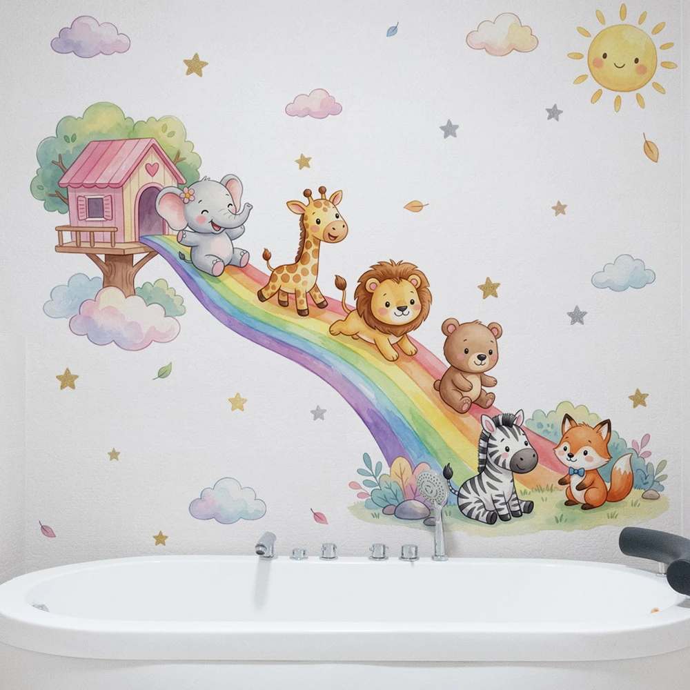 Cartoon-Tiere Regenbogen-Wands – Baby Nursery Jungle Bewertung und Preis
