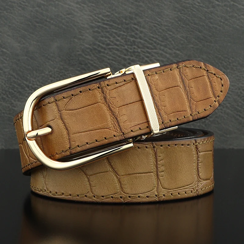 

High quality belts men classic pin buckle genuine leather designer Waistband luxury famous brand jeans Khaki ceinture homme B878