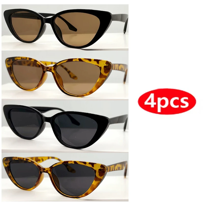 4 stücke Neue Mode Cat Eye Sonnenbrille Frauen Marke Designer Polychrome Leopard Sonnenbrille Weibliche Outdoor Reise Brillen UV400