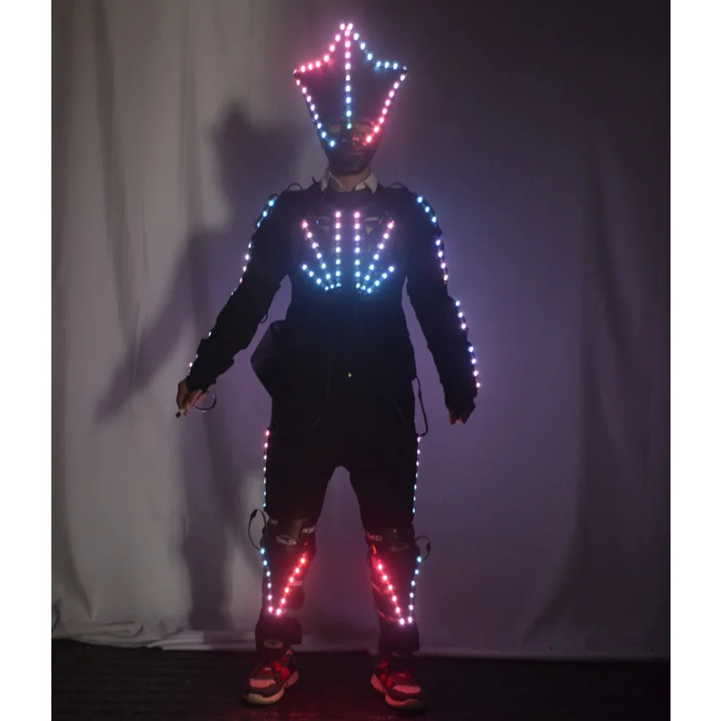 LED Men Costumes Tron Rave Outfit Robot Cosplay Halloween Party Stage Performance Circus Dance Wear Fancy Festival Armor 2023