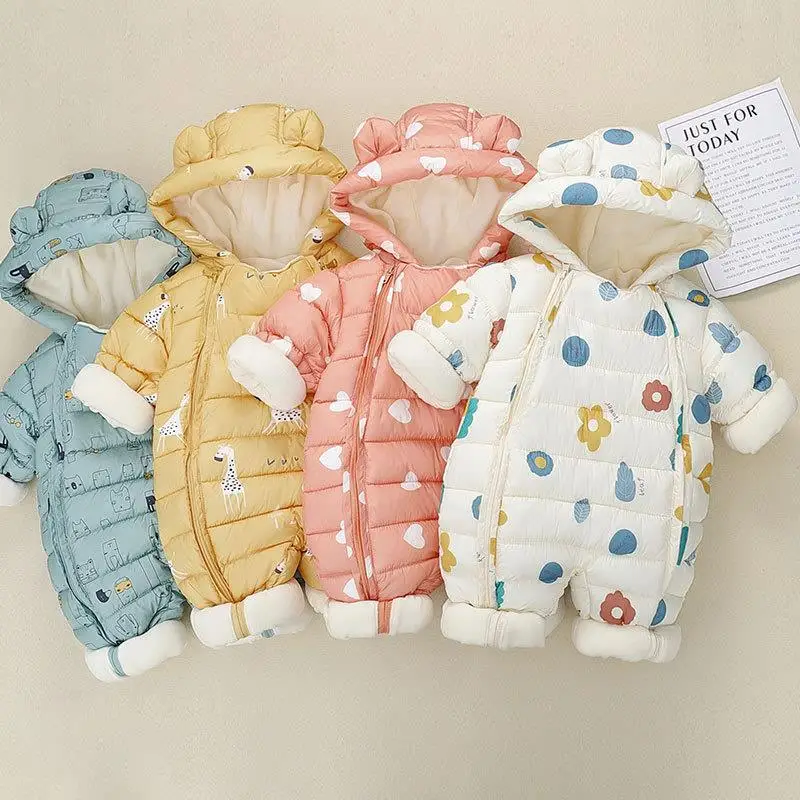 Newborn Baby Jumpsuit Hooded Plus Velvet Warm 2024 winter wear Baby Boys Snowsuit Toddler Snow Suit Girl Cotton Overalls Rompers