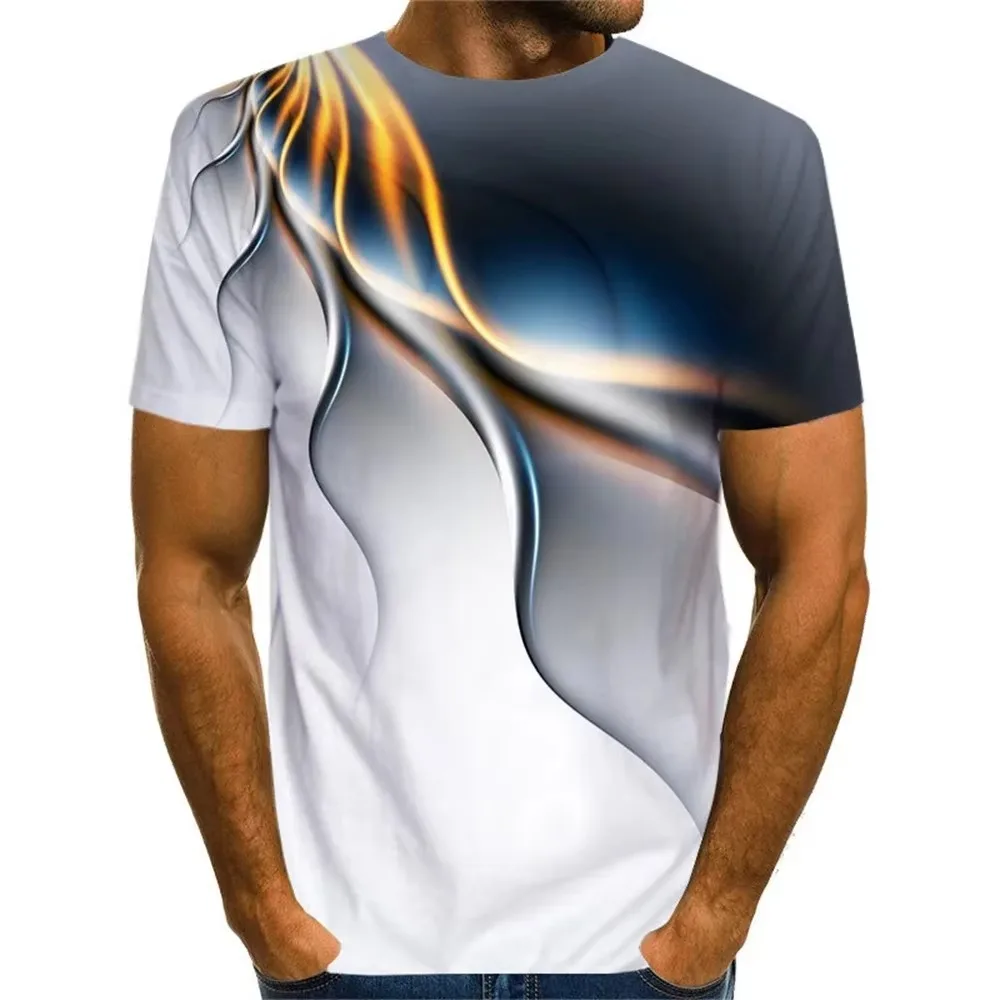 Tech-sense Vortex Light Effect Pattern Sport Quick-dry Breathable 3D Printed Men Street Casual Loose Fitness Trendy Short-sleeve