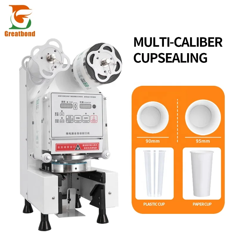 High Speed Desktop Coffee Boba Yogurt Juice Paper Ice Seal Packing Electric Film Cutting Cup Sealer Sealing Machine With Counter
